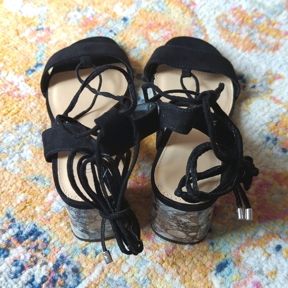 Topshop Daisy Strappy Ankle Marble Mid Block Heeled Sandals Black Size 7.5 - Picture 5 of 15